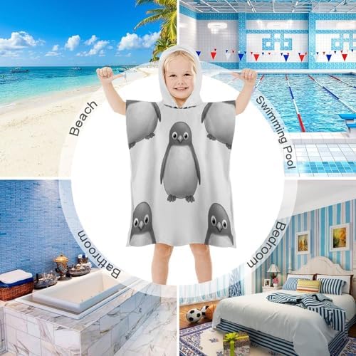 Kids Grey Penguin Print Hooded Bath Towel