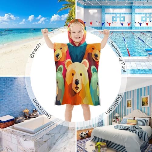 Colorful Bear Hooded Bath Towel for Kids