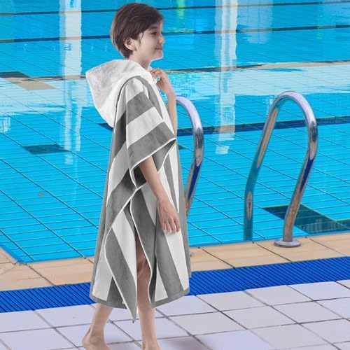 VOOVA MOVAS Big Kids Hooded Poncho Towel - 8-16 Years Grey Cabana Stripe