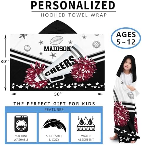 Personalized Kids Bath Towel with Hood and Cheer Quote Football Design