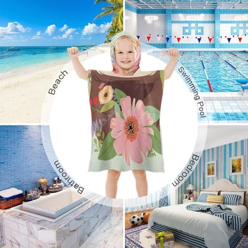 Kids Bath Towel with Sloth and Flowers Print