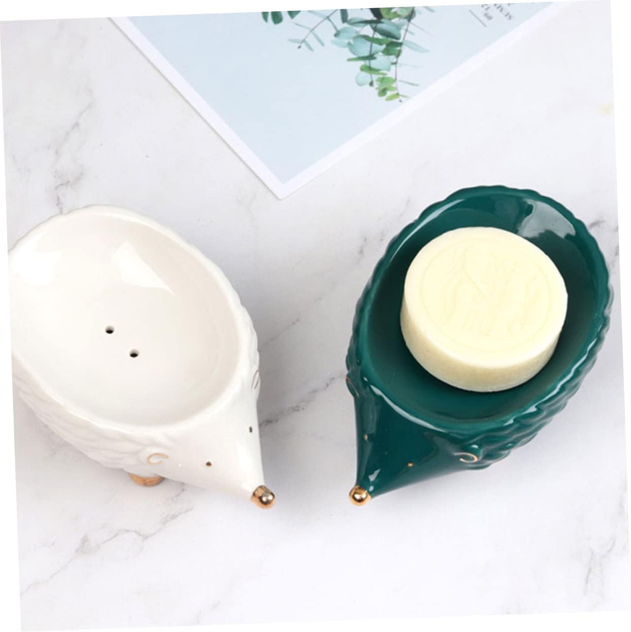 Healifty Ceramic Hedgehog Soap Holder with Drainage