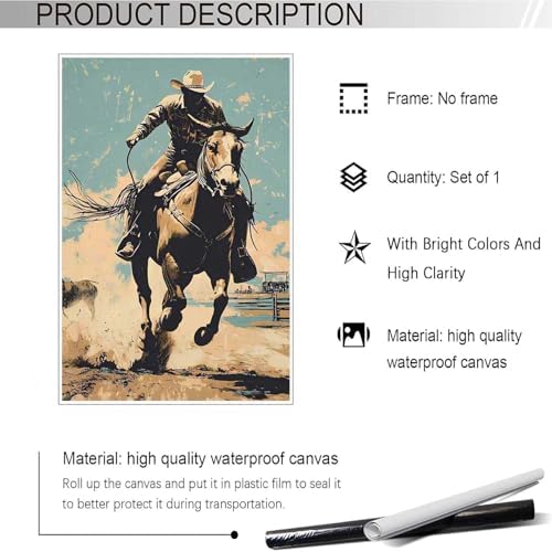 Vintage Western Cowboy Poster 12x16in Unframed