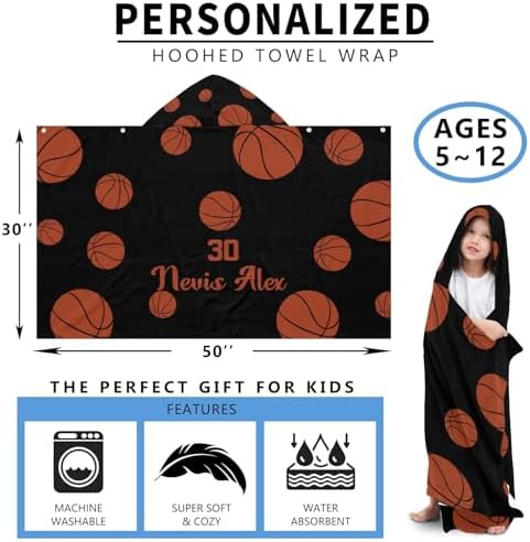 Deven Sport Basketball Personalized Hooded Bath Towel for Kids