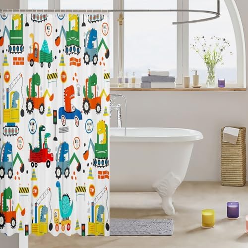 Feelyou Excavator Bath Curtain 72x72 Kids Dinosaur Shower Curtain Set
