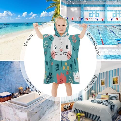 Kids Hooded Bath Towel with Cartoon Rabbit Design