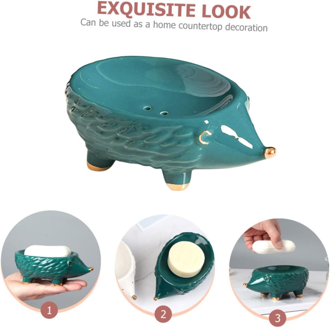 Ceramic Hedgehog Soap Dish with Self-Draining Design
