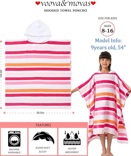 VOOVA MOVAS Hooded Poncho Towel for Teens 8-16 Years