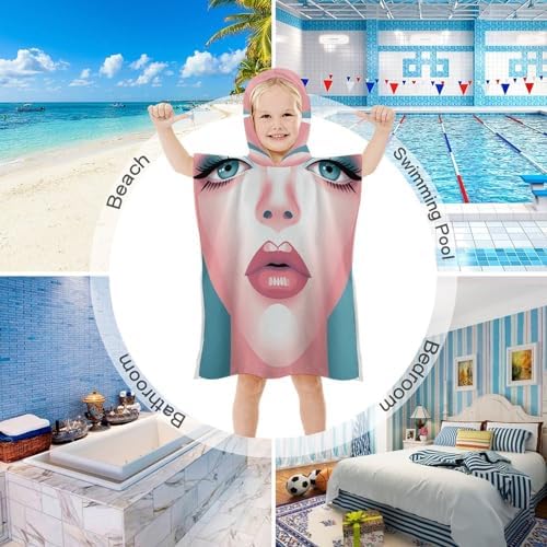 Kids Hooded Bath Towel with Face Silhouette Print