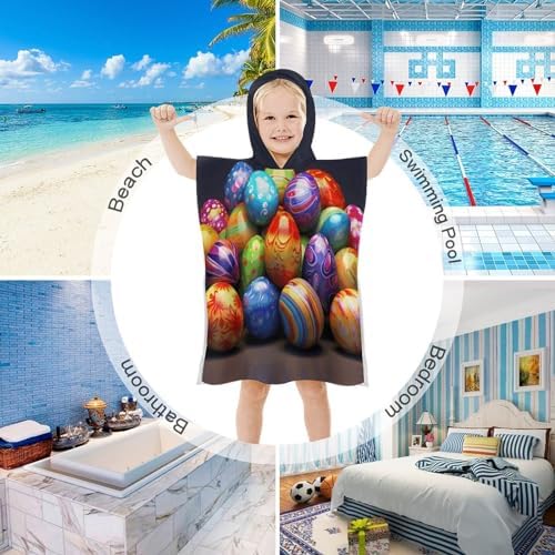 Kids Hooded Bath Towel with Easter Eggs Design