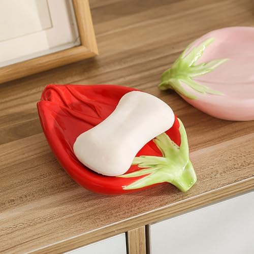 Ceramic Self Draining Soap Dish with Rose Design