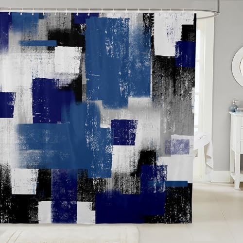 Feelyou Blue Grey White Shower Curtain Set 72x72 Modern Striped Art