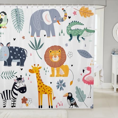 Kids Zoo Animal Bath Curtain with Hooks 72x72 Inch