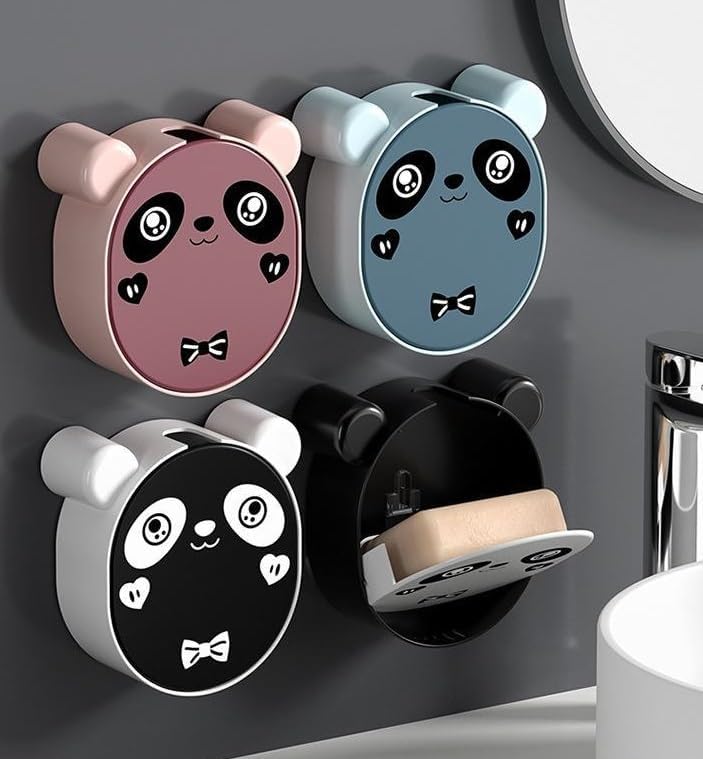 Cute Cartoon Clamshell Soap Rack Panda Design Black