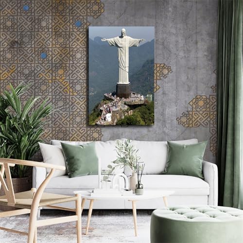 Christ The Redeemer Statue Poster 20x30 Inch Framed Canvas Wall Art Print