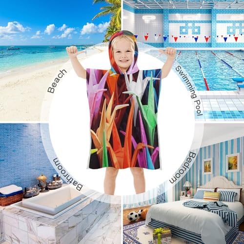 Kids Hooded Beach Towel with Origami Cranes Print