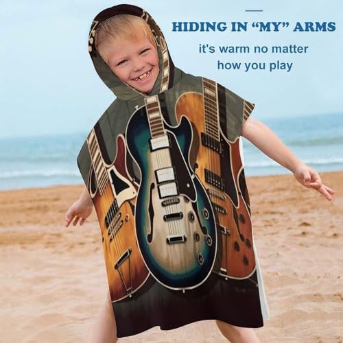 Kids Bath Towel with Guitar Print Hoodie