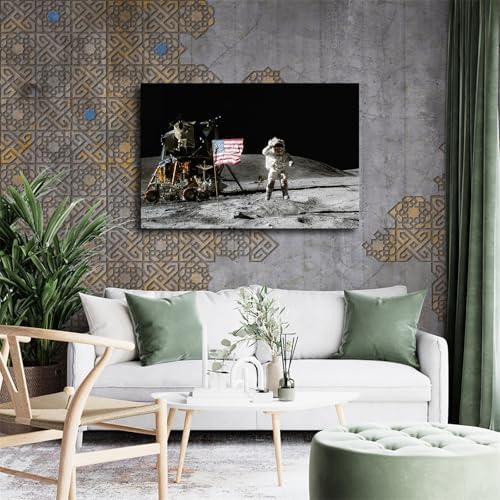 Apollo 11 Moon Landing Flag Saluting Poster Canvas
