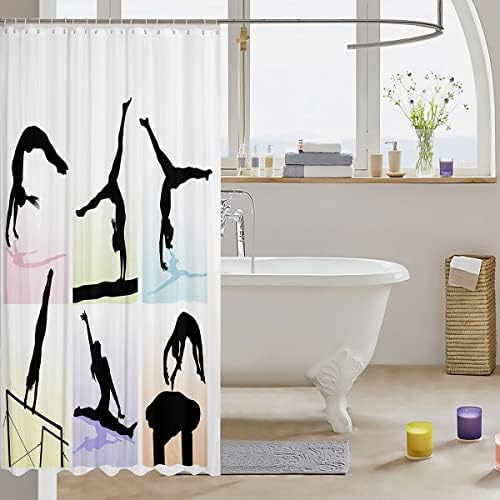 Erosebridal Kids Gymnastics Shower Curtain with Rainbow Buffalo Plaid Design
