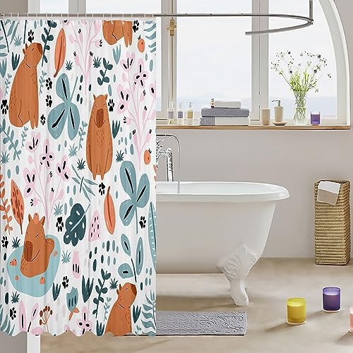 Feelyou Cartoon Capybaras Shower Curtain 72x72 Kids Bathroom Accessory Set