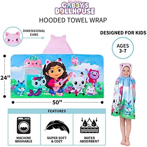 Franco Kids DreamWorks Gabbys Dollhouse Hooded Bath Towel Wrap