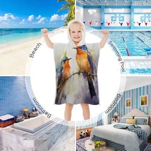 Kids Hooded Bath Towel with Bird Print