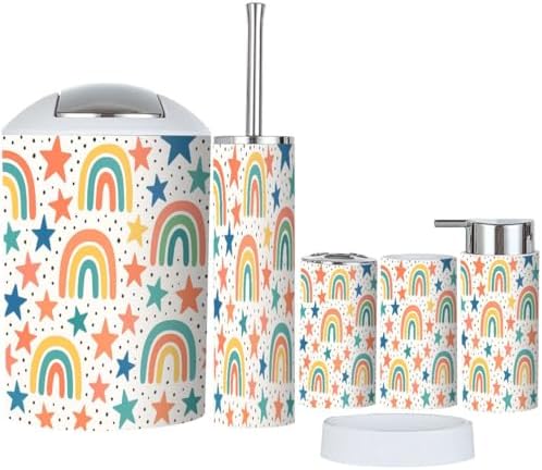 Boho Rainbow Stars Kids Bathroom Accessory Set 6 Piece