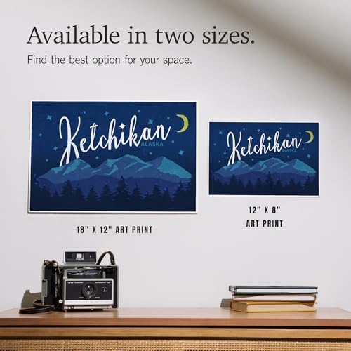 Lantern Press 8x12 Art Print Ketchikan Alaska Mountains Night Sky