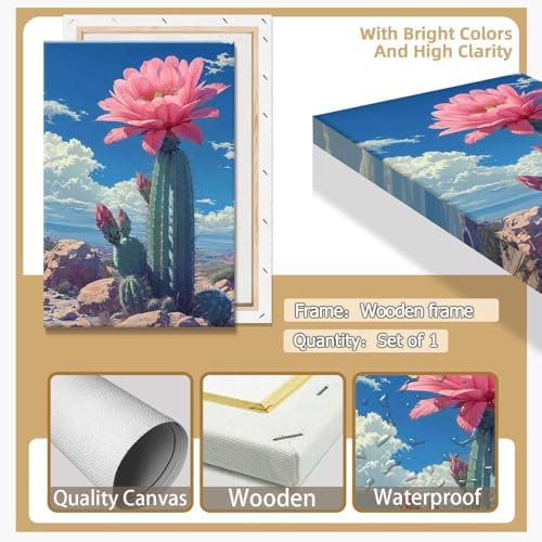 Desert Landscape Cactus Poster 12x16in Framed