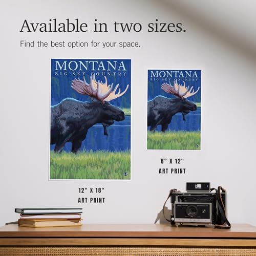 Lantern Press 8x12 Art Print Moose in Moonlight