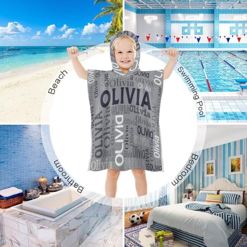 Husguciy Personalized Kids Hooded Bath Towel with Name