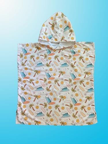 Kids Hooded Towel Poncho - Navy Blue Palm Trees