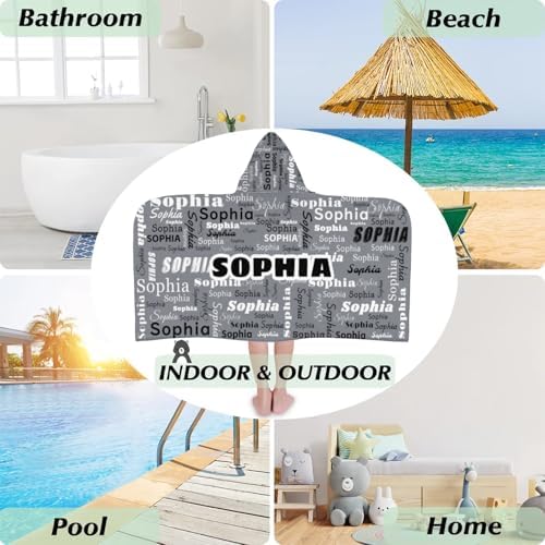 Personalized Kids Hooded Towel with Name Grey