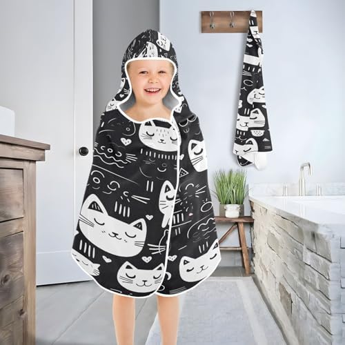 Cute Cartoon Cats Hooded Kids Bath Towel