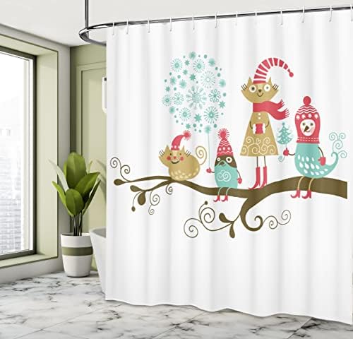 Ambesonne Christmas Shower Curtain with Animal Costume Branches Pink Teal 69x70 Inches