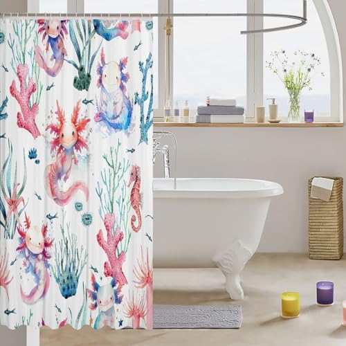 Feelyou Cartoon Axolotl Waterproof Shower Curtain with 12 Hooks 72x72 Inches