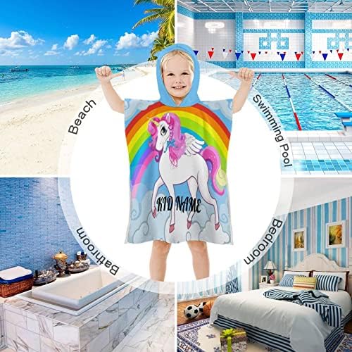 Custom Kids Beach Towel with Hood Rainbow Galaxy Unicorn Personalized