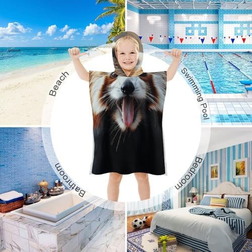 Kids Hooded Bath Towel with Sticking Out Tongue Print