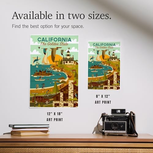 Lantern Press 8x12 Art Print California Golden State Geometric Blue Sky