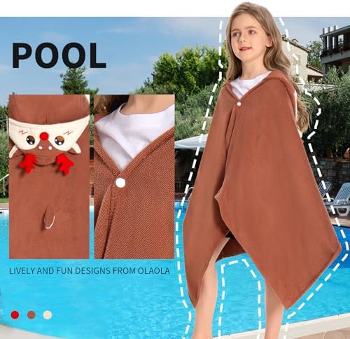 OLAOLA Reindeer Hooded Towel for Kids 3-12 Years