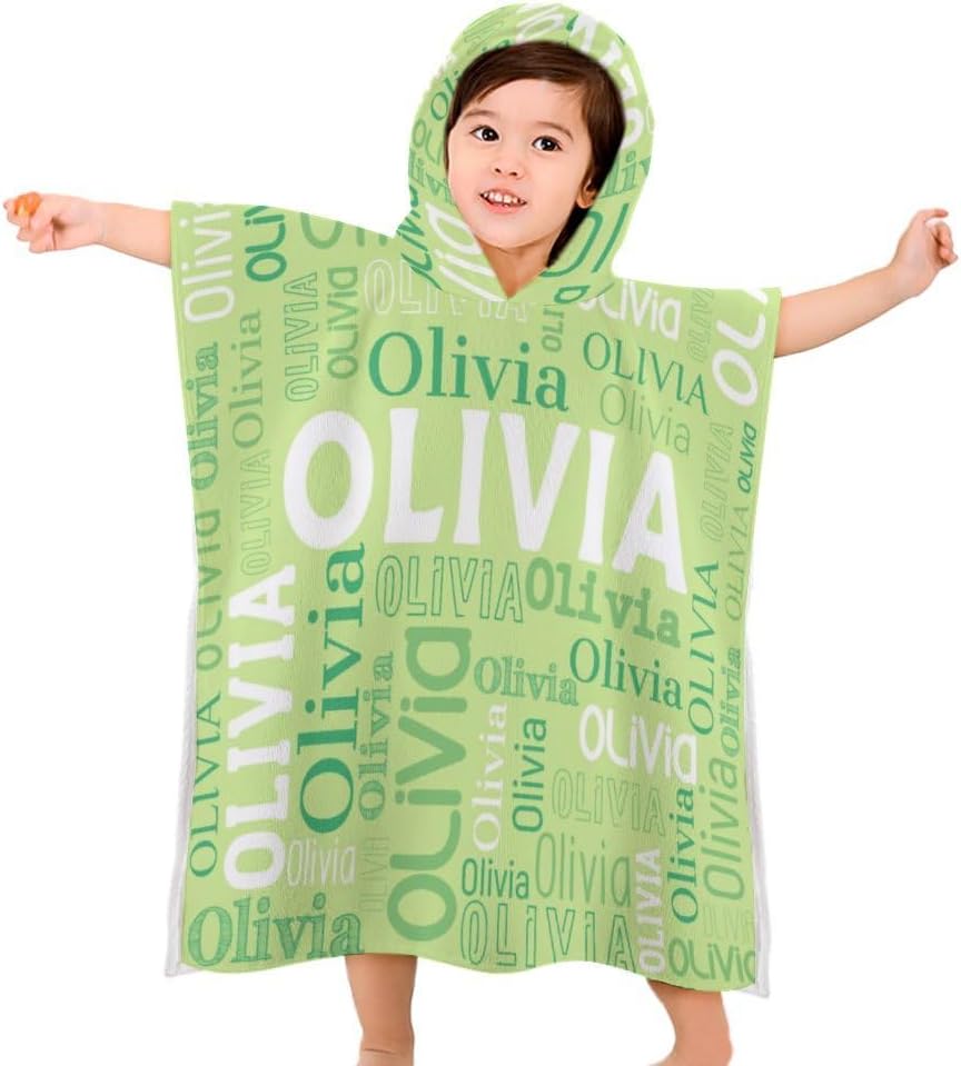 Husguciy Personalized Hooded Bath Towel for Kids Light Green