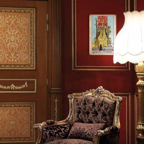 KERUNSM Queen of Wands Tarot Poster Retro Metal Wall Art 8x12 Inches