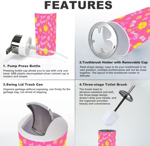 Pink Princess Kids Bathroom Accessories Set 6 Pcs