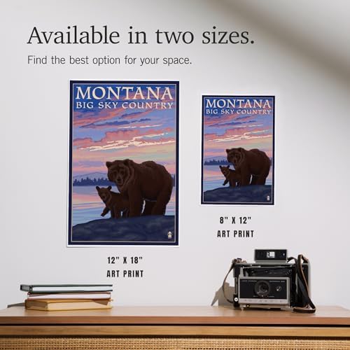 Lantern Press 8x12 Art Print Montana Big Sky Country Bear and Cub