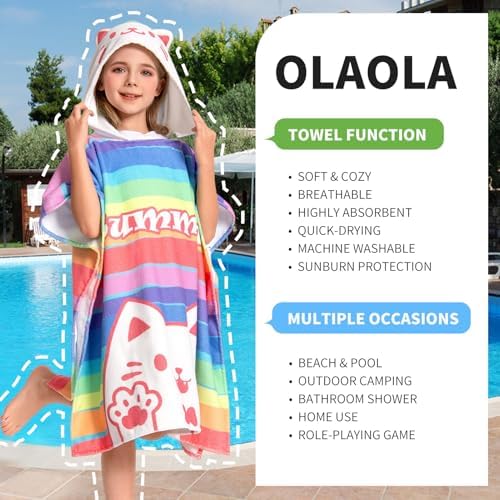 OLAOLA Striped Cat Hooded Kids Beach Towel