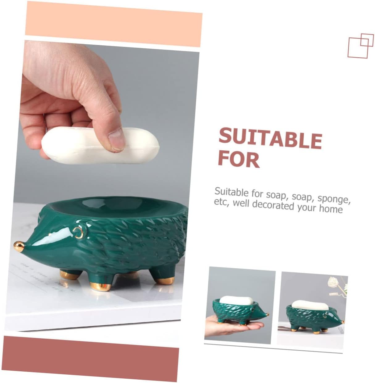 VOSAREA Ceramic Hedgehog Soap Holder Cute Cartoon Bathroom Accessory