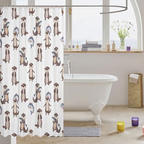 Feelyou Sea Otter Cartoon Shower Curtain Set for Kids