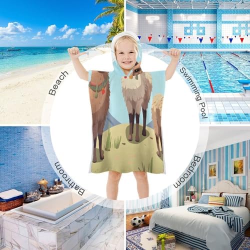 Kids Hooded Towel with Llama and Alpaca Print
