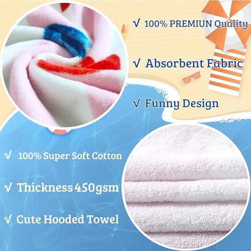 VOOVA MOVAS Kids Beach Towels with Hood for 4-8 Years