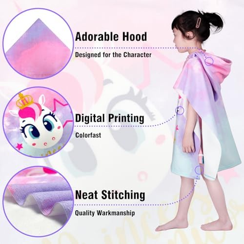 Growell Hooded Kids Beach Towel with Unicorn Design
